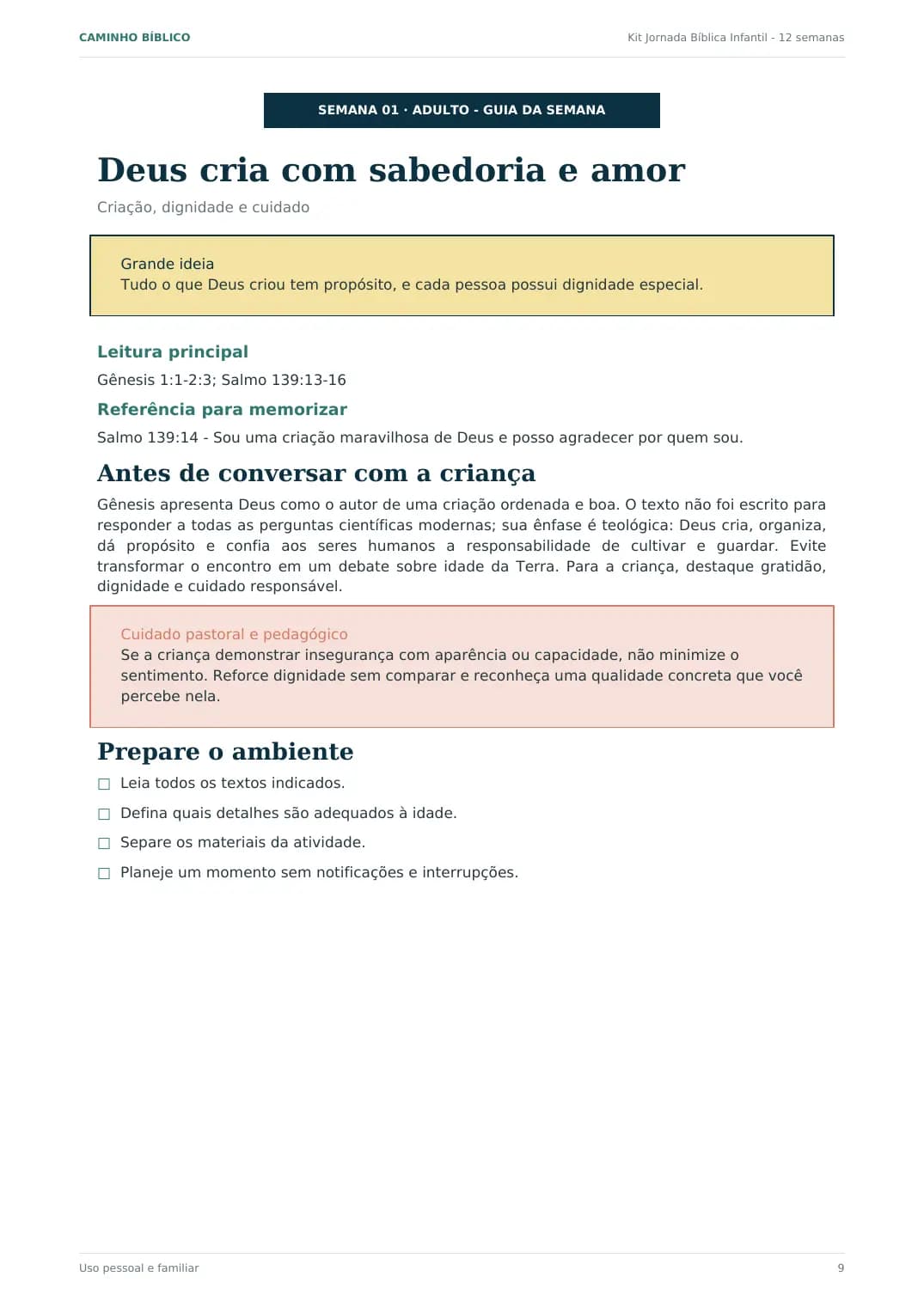 Guia do adulto da primeira semana