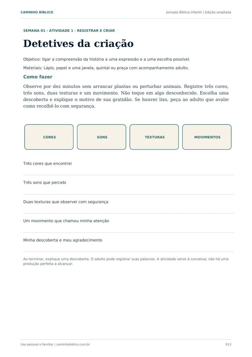 Amostra de atividade do kit