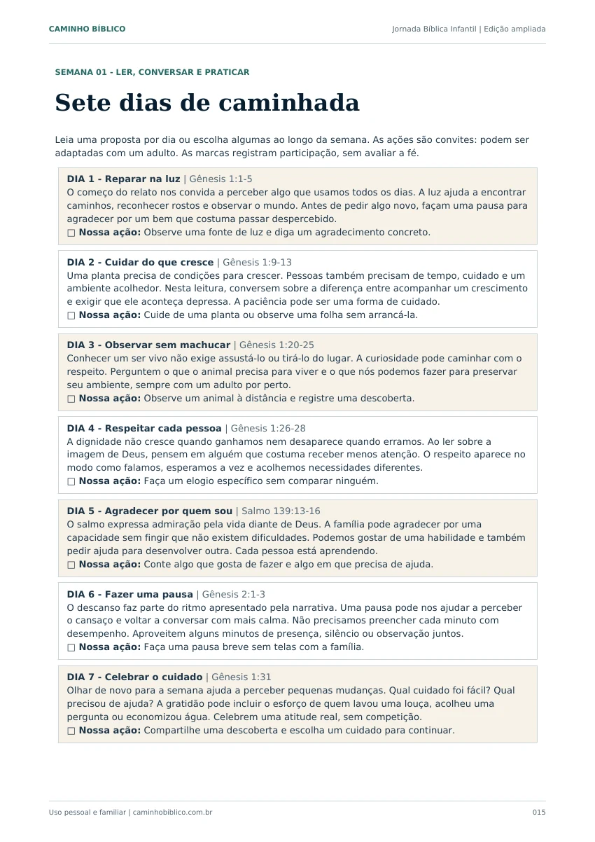Amostra de desafio semanal do kit