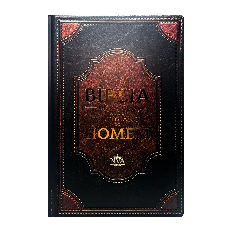 Bíblia de Estudo para o Cotidiano do Homem, capa dura preta e marrom com título dourado